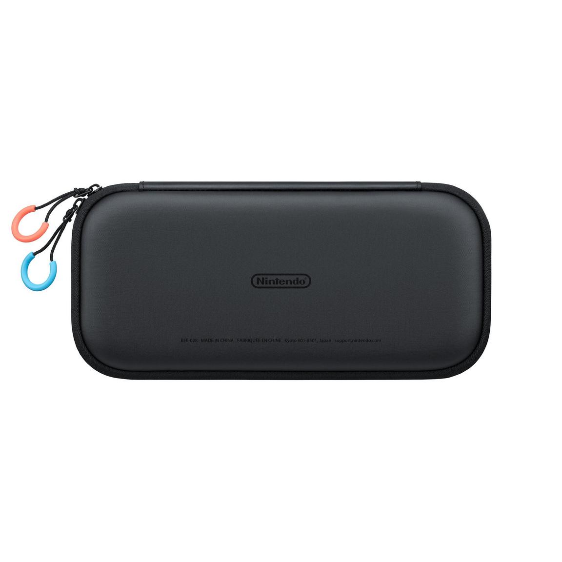 "Close-up view of the Nintendo Switch 2 Carrying Case, showcasing its durable black exterior with a zipper closure and the Nintendo Switch logo, designed to protect your console."