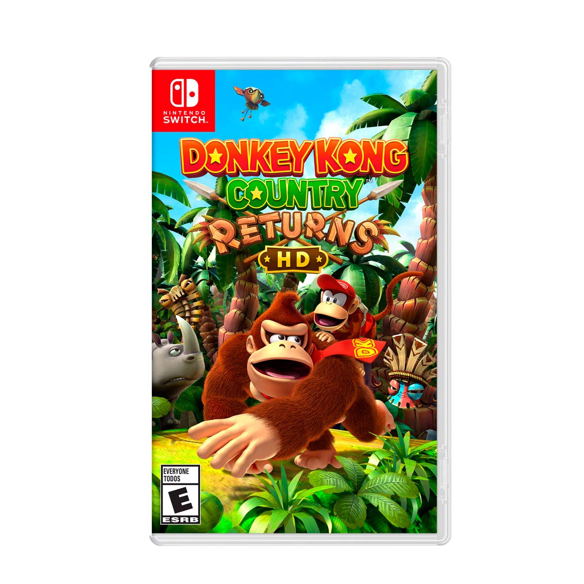 Cover art for Donkey Kong Country Returns HD – Nintendo Switch Edition, featuring Donkey Kong and Diddy Kong on a tropical island.