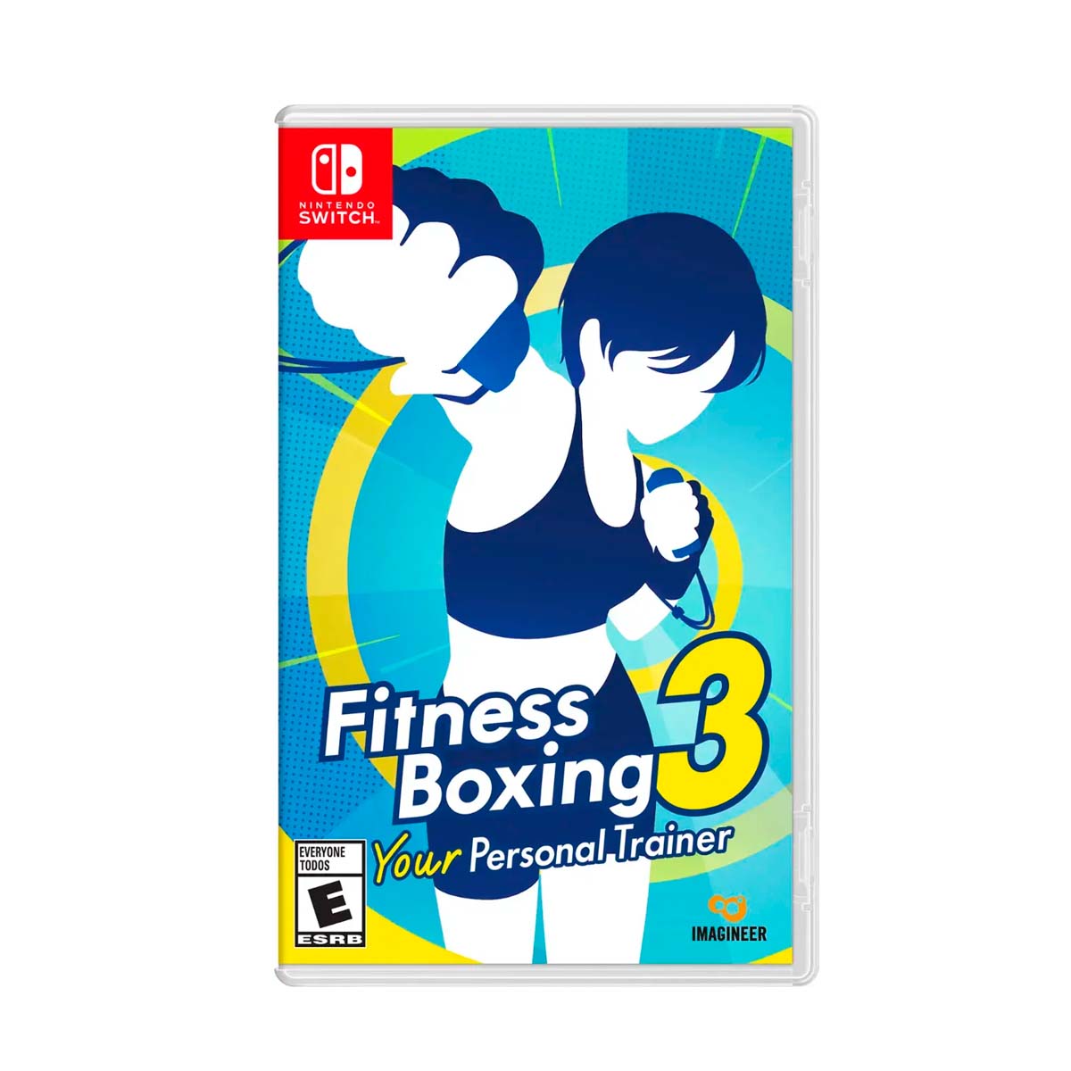 Cover art for Fitness Boxing 3 โ Nintendo Switch Edition, featuring a dynamic design with a boxer in action, emphasizing motion control fitness gameplay.