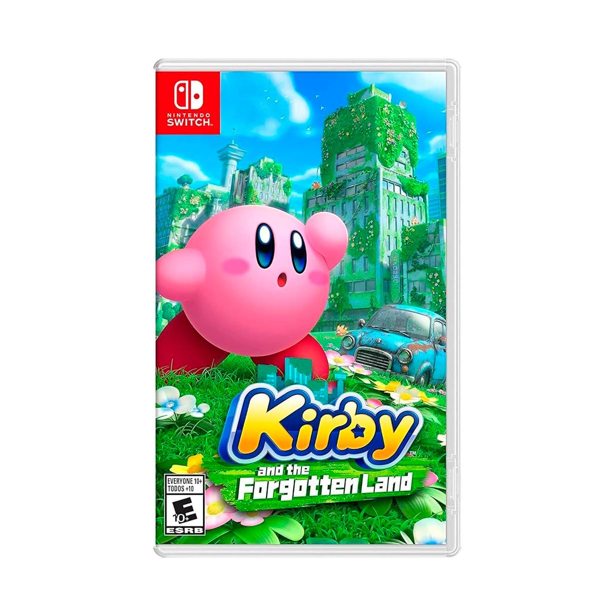 Cover art for Kirby and the Forgotten Land โ Nintendo Switch Edition, featuring Kirby standing in a vibrant, colorful landscape.