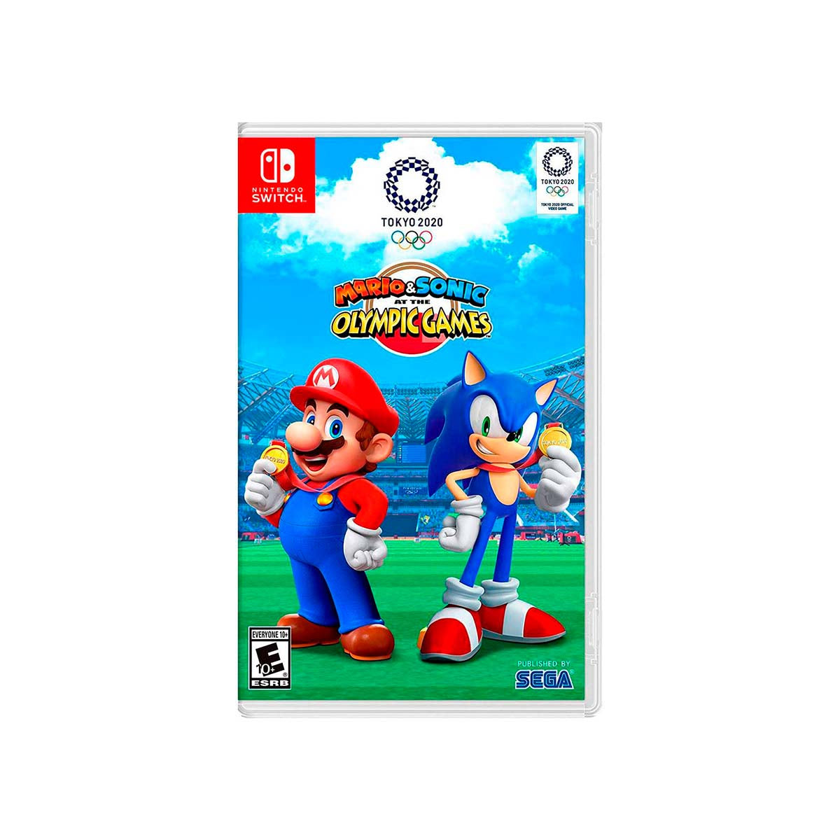Cover art for Mario & Sonic at the Olympic Games: Tokyo 2020 โ Nintendo Switch Edition, featuring Mario and Sonic standing together on a sports field.