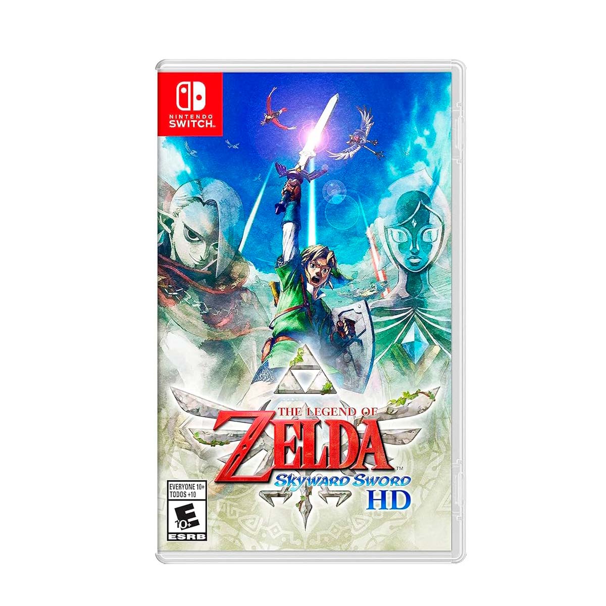 Cover art for The Legend of Zelda: Skyward Sword HD – Nintendo Switch Edition, featuring Link soaring through the sky with a sword.