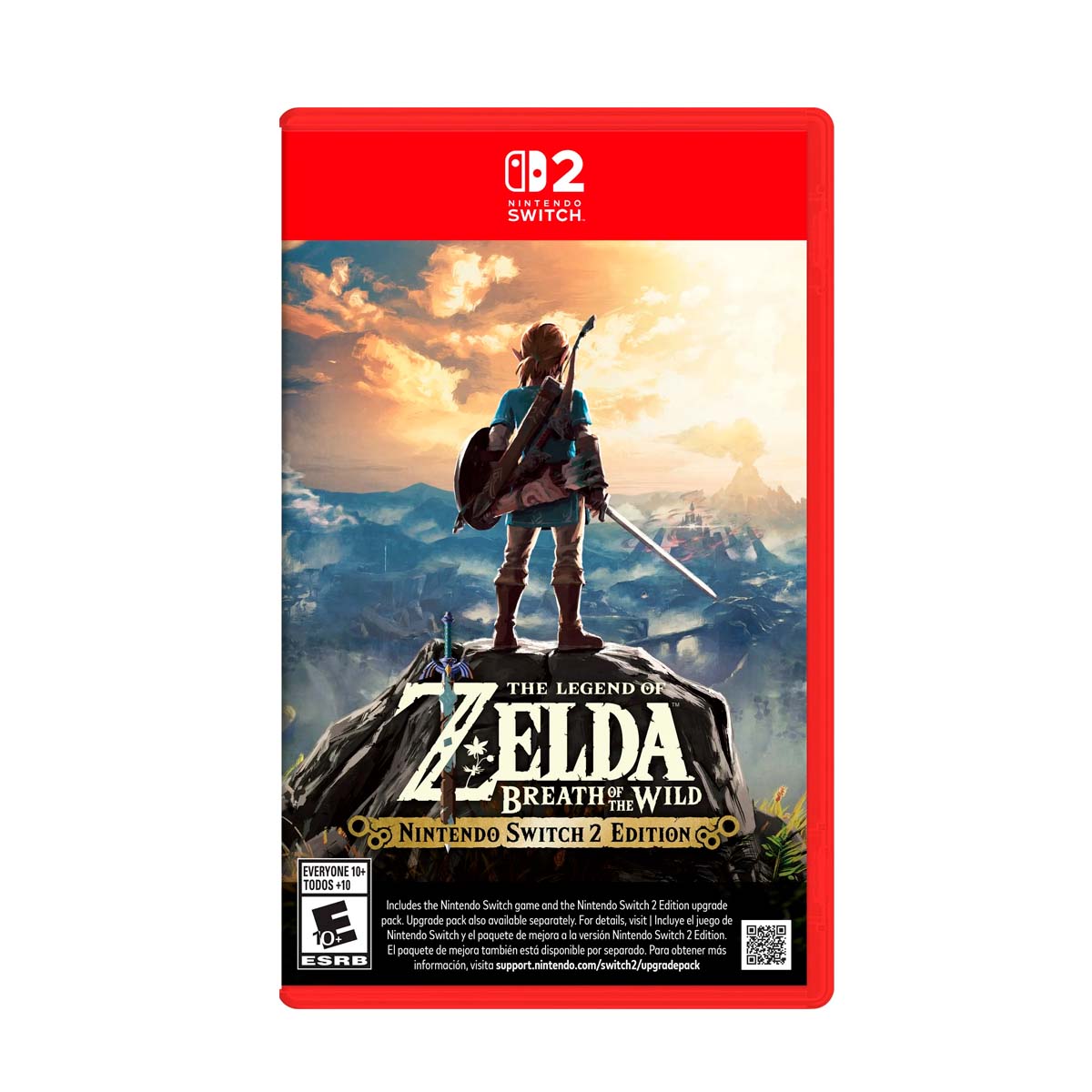 "Cover art for The Legend of Zelda: Breath of the Wild – Nintendo Switch 2 Edition, featuring Link standing on a rocky cliff with a vast landscape in the background, emphasizing the open-world adventure."