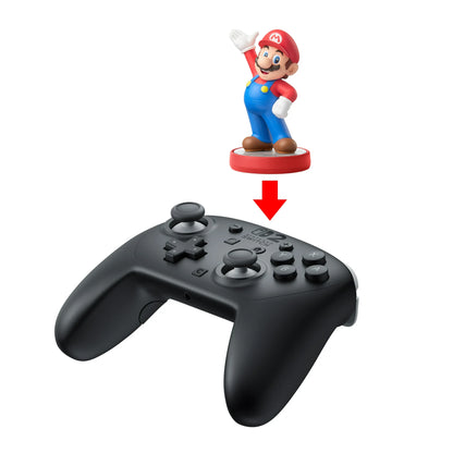 "Official Mario amiibo figure compatible with Nintendo Switch 2 Pro Controller for NFC functionality."