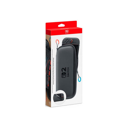 "Packaging of the Nintendo Switch 2 Carrying Case, featuring a sleek design with vibrant colors and the Nintendo Switch logo, highlighting its protective and stylish features."