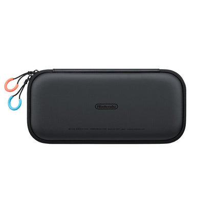 "Close-up view of the Nintendo Switch 2 Carrying Case, showcasing its durable black exterior with a zipper closure and the Nintendo Switch logo, designed to protect your console."
