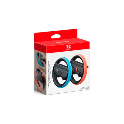 "Packaging of the Nintendo Switch 2 Joy-Con 2 Wheel (Set of 2), featuring a vibrant design with blue and orange wheels, showcasing its compatibility with the Nintendo Switch 2 console."