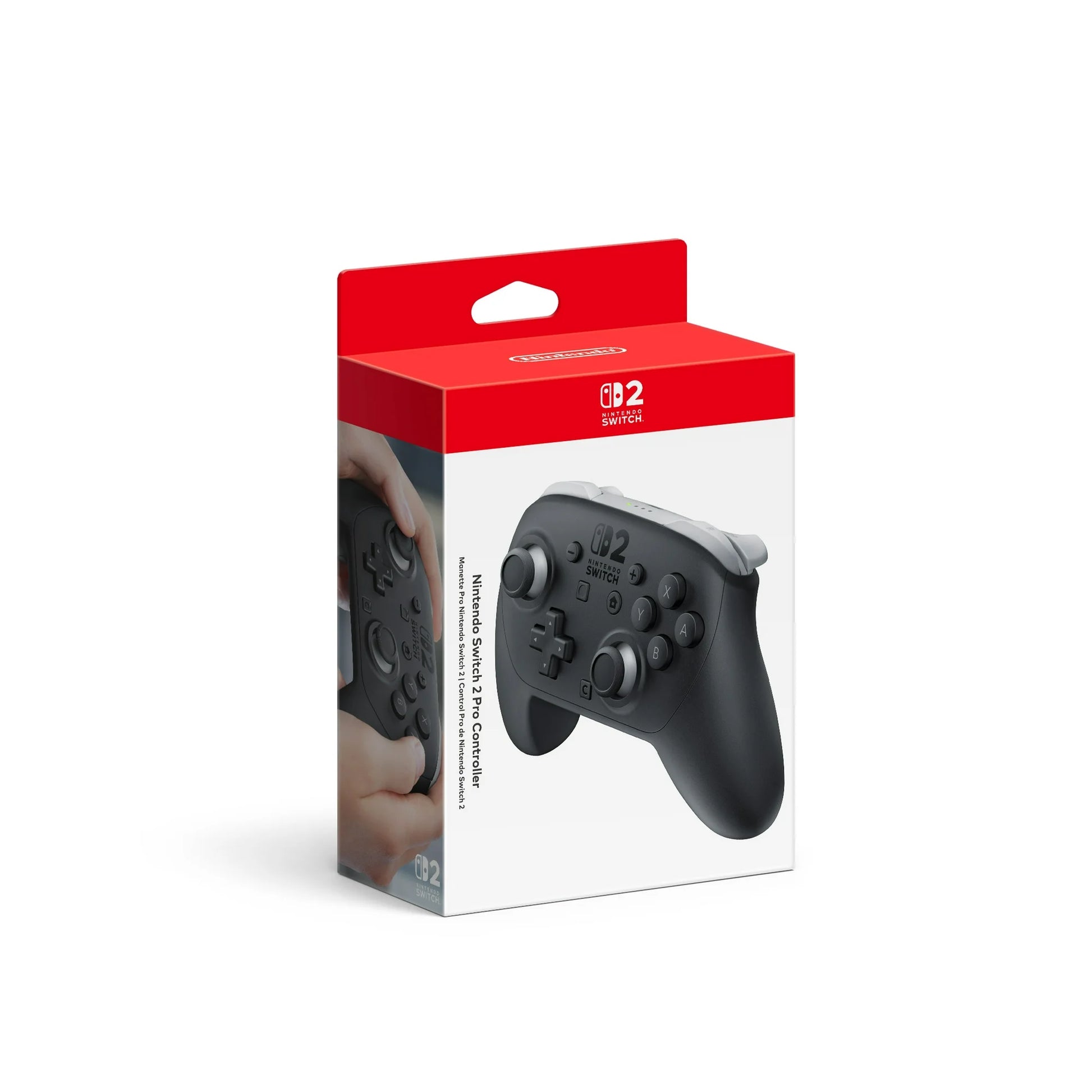 "Packaging for the Nintendo Switch 2 Pro Controller, showcasing its sleek design and key features."