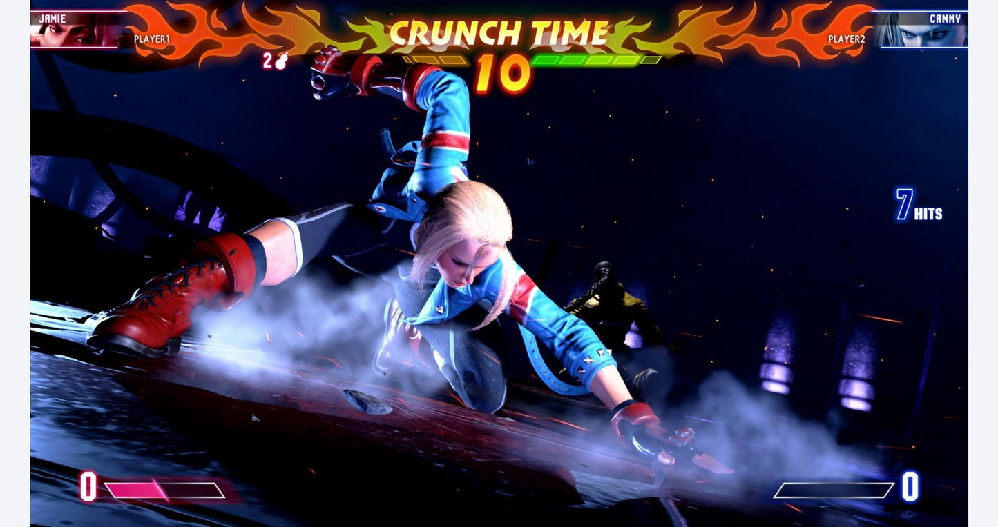 "In-game screenshot from Street Fighter 6 Year 1-2 Fighters Edition – Nintendo Switch 2, showcasing a character executing a powerful move with intense visual effects and dramatic lighting."