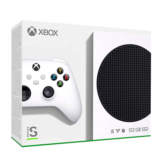 Official Xbox Series S console box, featuring a sleek white design with the Xbox logo and "Series S" branding.