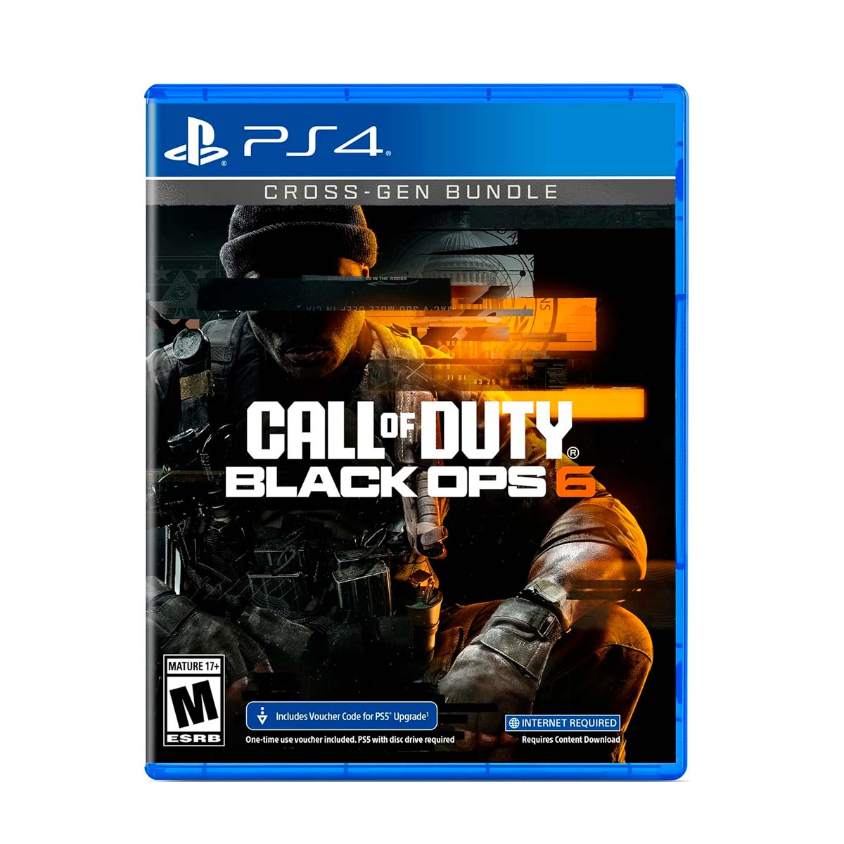 Cover art for Call of Duty: Black Ops 6 – PlayStation Cross-Gen Bundle, featuring a soldier in action with a fiery background.