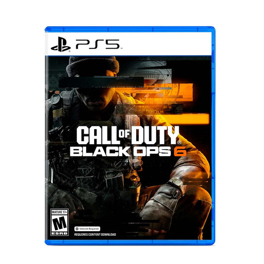 Cover art for Call of Duty: Black Ops 6 – PlayStation 5 Edition, featuring a soldier in tactical gear with a fiery background.