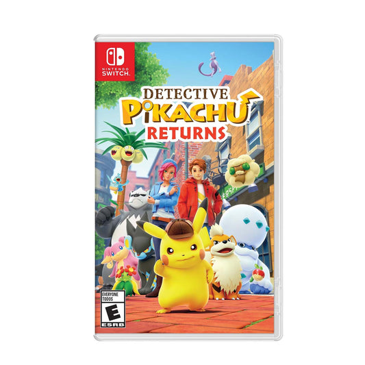 Cover art for Detective Pikachu Returns – Nintendo Switch Edition, featuring Pikachu and Tim Goodman standing together with other Pokémon characters.
