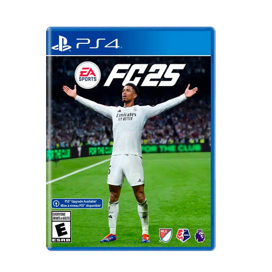 Cover art for EA SPORTS FC 25 – PlayStation 4 Edition, featuring a soccer player celebrating on the field with stadium lights in the background.