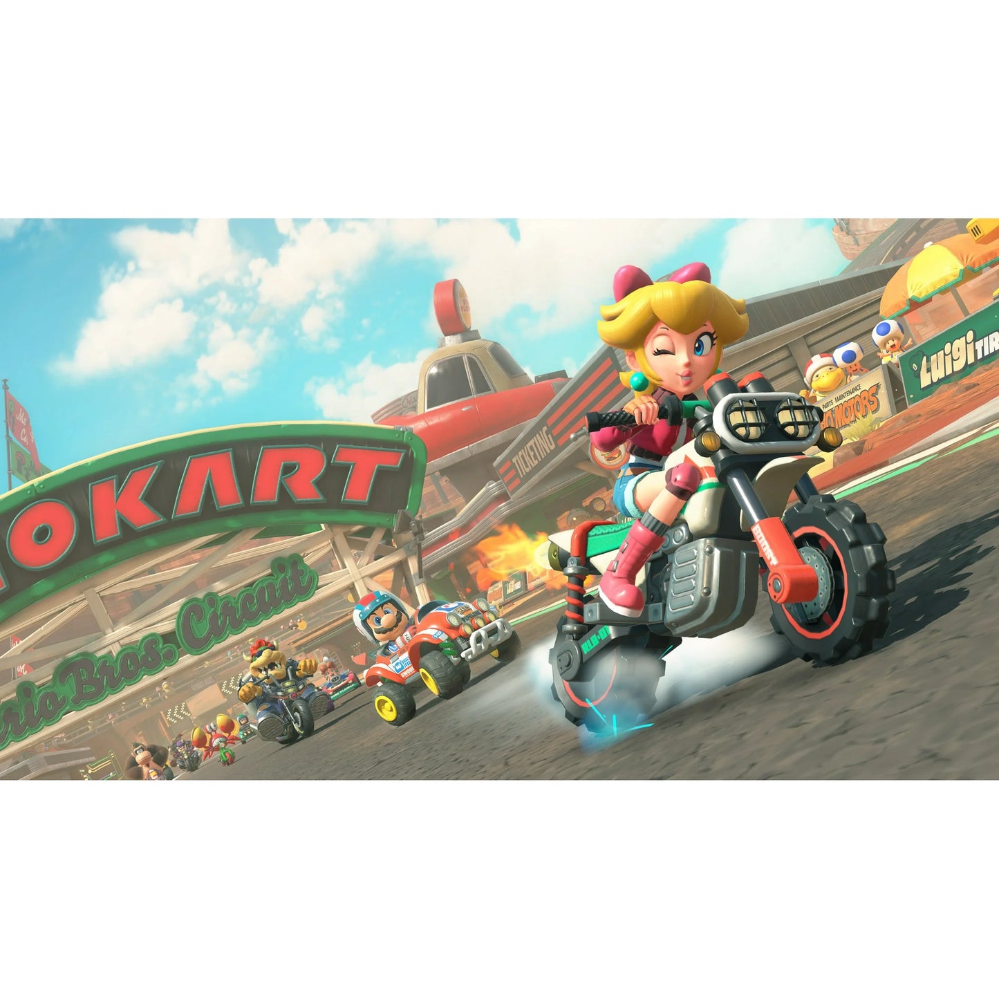 In-game screenshot from Mario Kart – Nintendo Switch 2 Edition, showcasing characters racing on a dynamic track with intense multiplayer action.