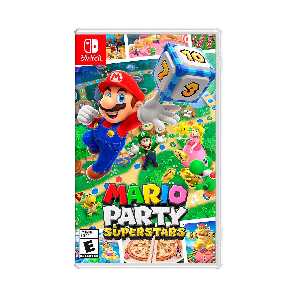 Cover art for Mario Party Superstars – Nintendo Switch Edition, featuring Mario holding a dice with other characters in the background.
