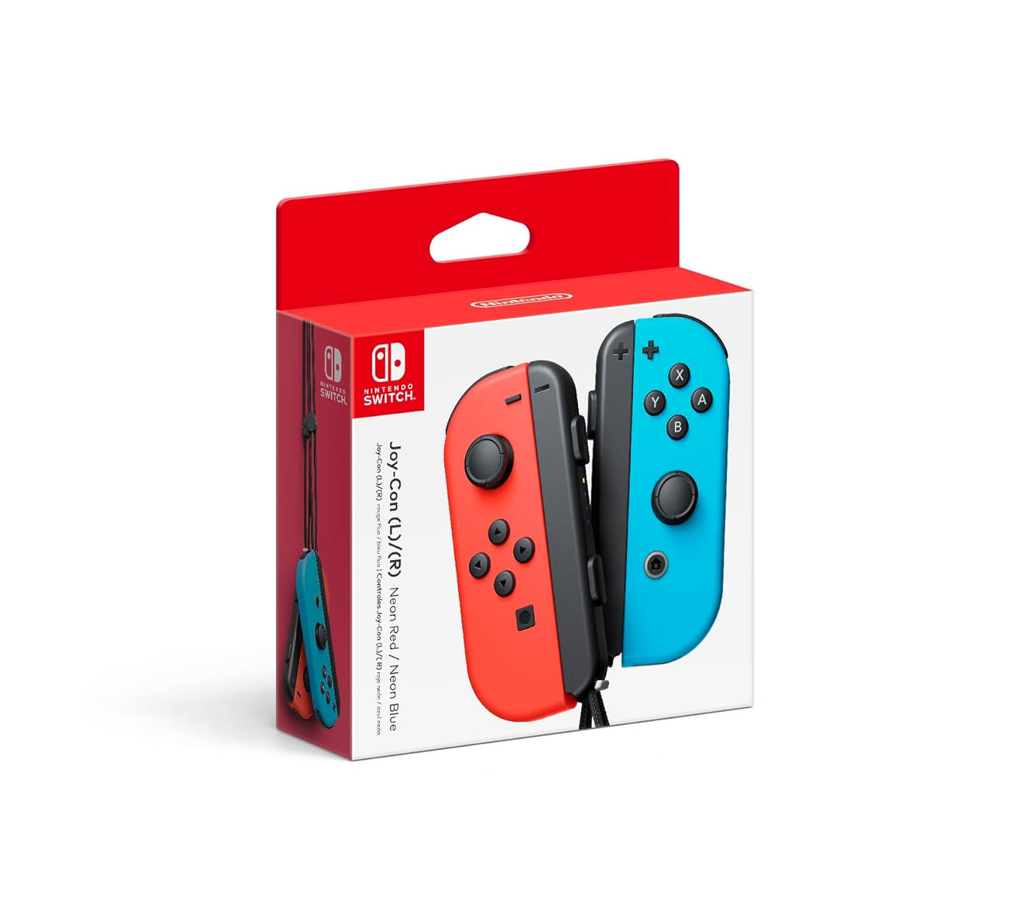 Cover art for Nintendo Joy-Con (L/R) – Neon Red & Blue set, featuring a pair of controllers with wrist straps.