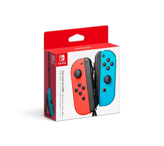 Cover art for Nintendo Joy-Con (L/R) – Neon Red & Blue set, featuring a pair of controllers with wrist straps.