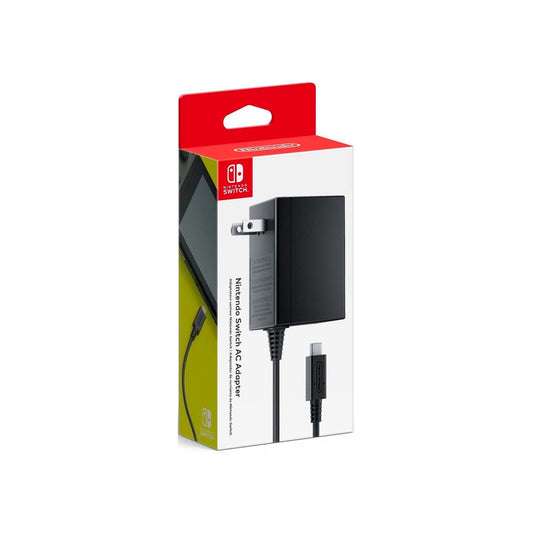 Official Nintendo Switch power adapter with a USB Type-C connector for fast charging.