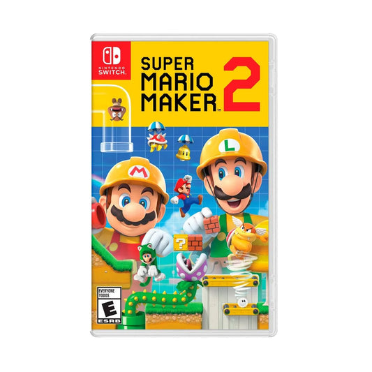 Cover art for Super Mario Maker 2 – Nintendo Switch Edition, featuring Mario and Luigi with various characters and course elements.