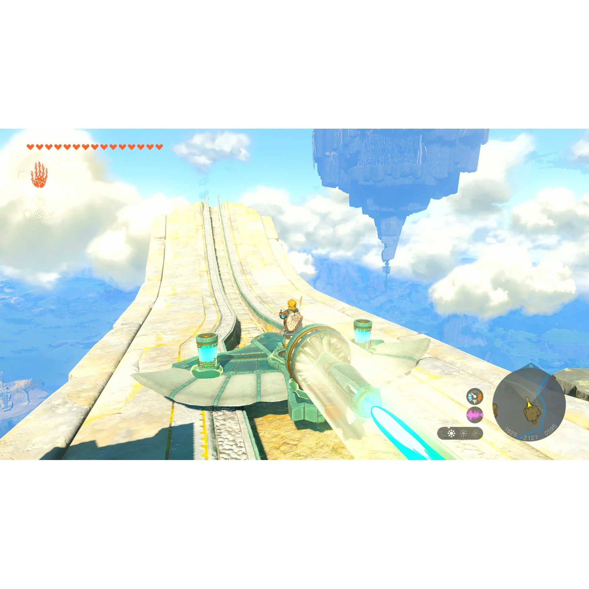 "In-game screenshot from The Legend of Zelda: Tears of the Wild – Nintendo Switch 2, displaying a dramatic cliffside view with Link standing at the edge overlooking a vast canyon."